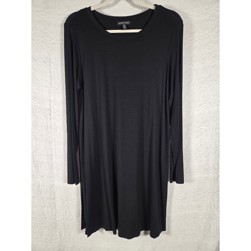 Eileen Fisher‎ Black Viscose Spandex Long Sleeve Tunic Dress Side Slit Small